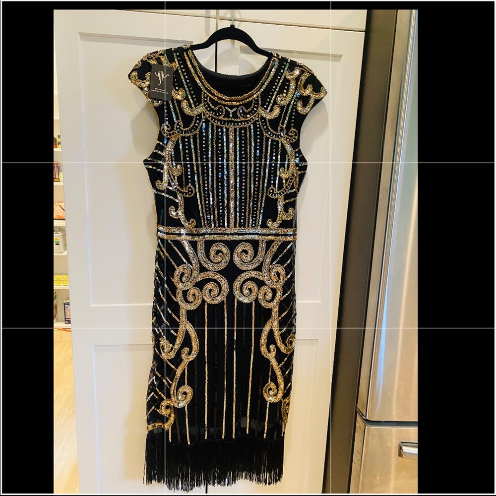 Hand stitched sequin fringe dress